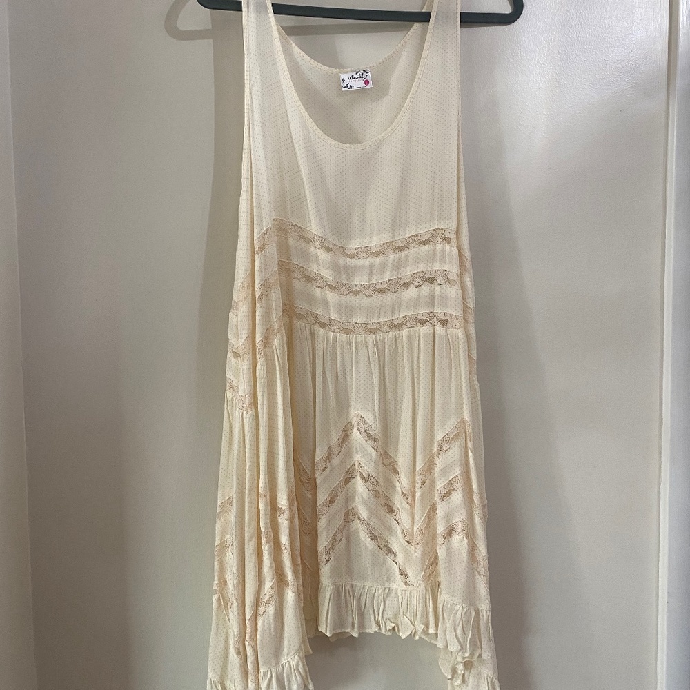 Free People Cream White Swingy Lace Inset Tunic